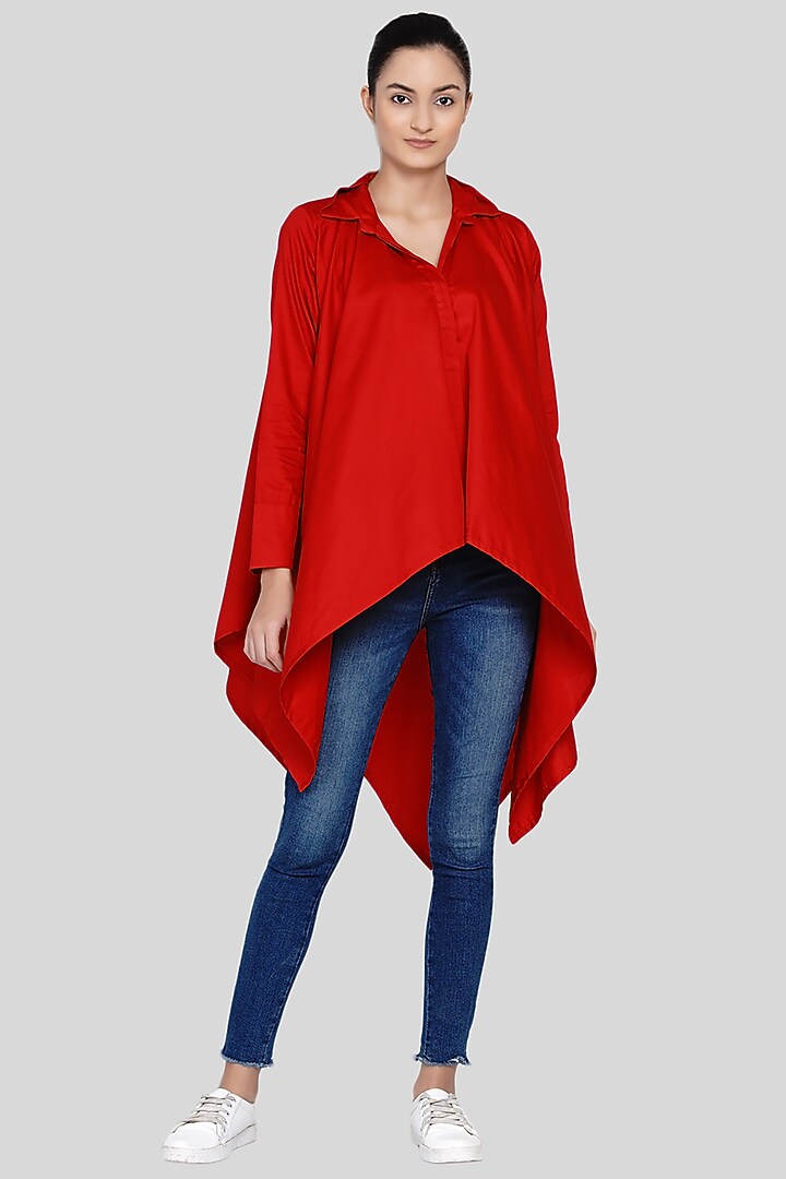 Red Embroidered Handkerchief Shirt by Gulabo By Abu Sandeep at Pernia's Pop Up Shop