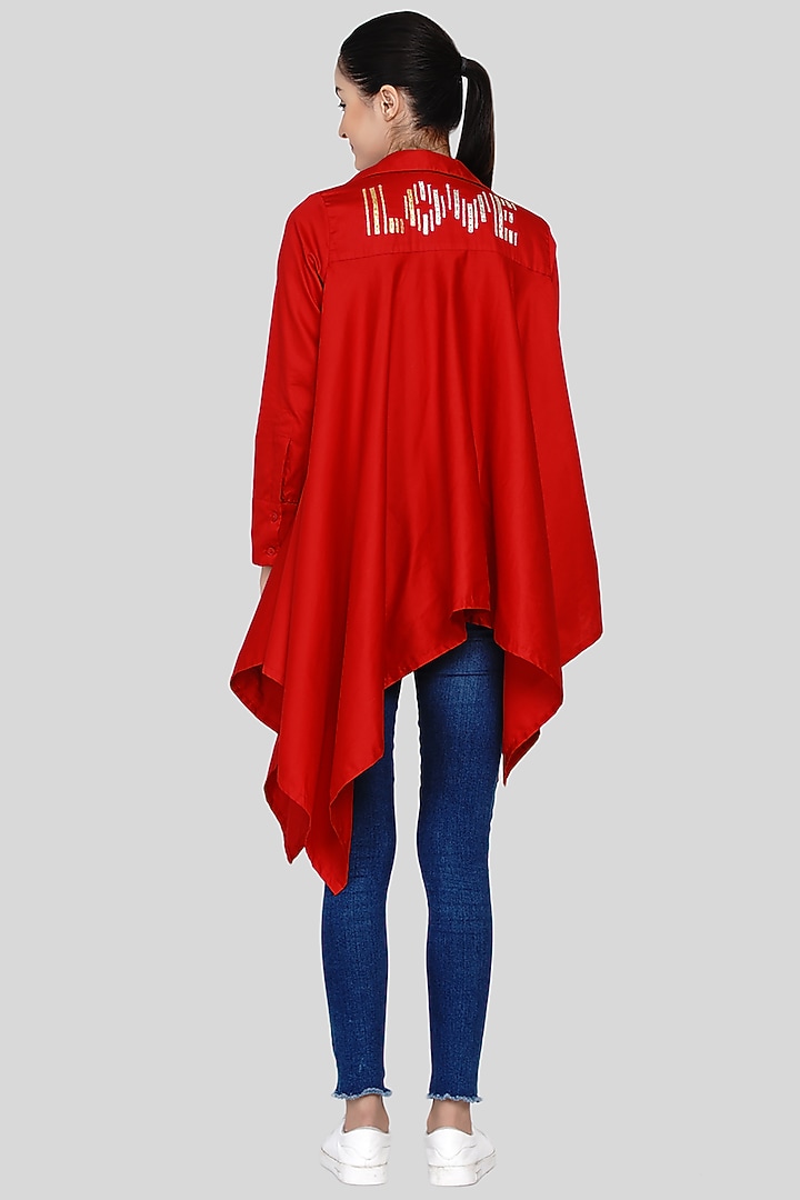 Red Embroidered Handkerchief Shirt by Gulabo By Abu Sandeep at Pernia's Pop Up Shop