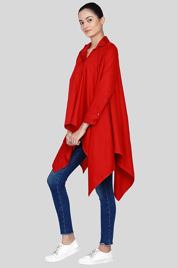 Red Embroidered Handkerchief Shirt by Gulabo By Abu Sandeep at Pernia's Pop Up Shop