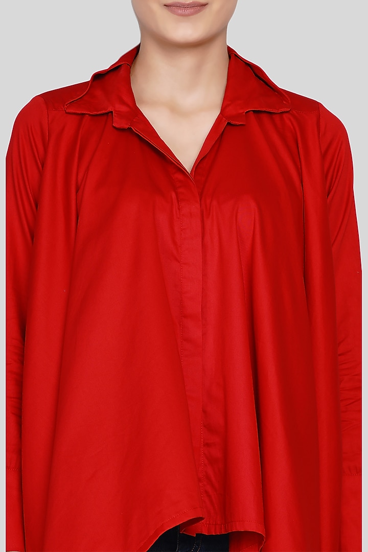 Red Embroidered Handkerchief Shirt by Gulabo By Abu Sandeep at Pernia's Pop Up Shop