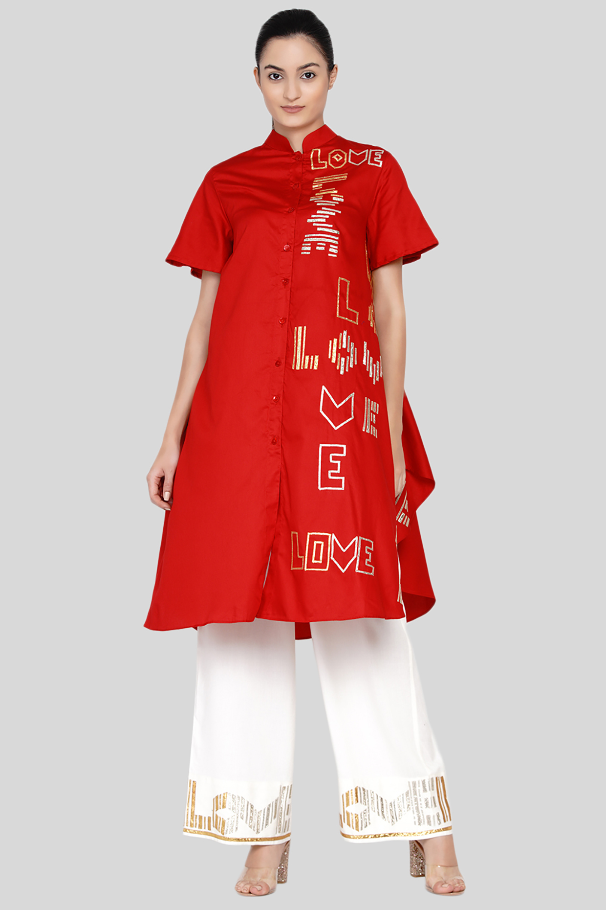 Red Embroidered Tunic by Gulabo By Abu Sandeep at Pernia's Pop Up Shop