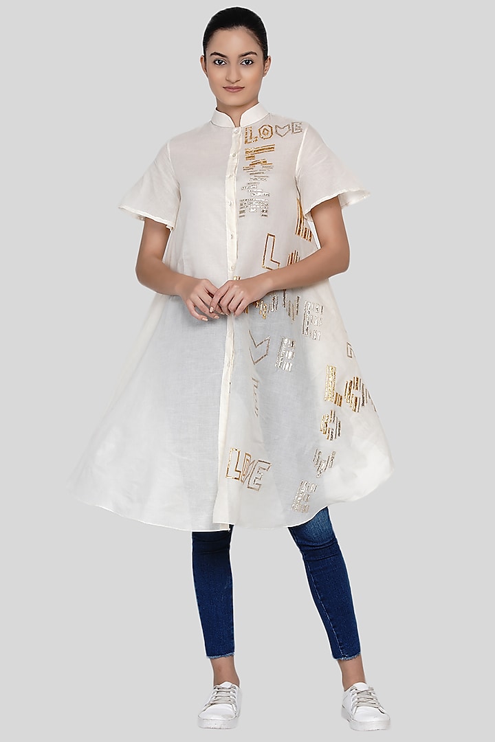 White Embroidered Tunic by Gulabo By Abu Sandeep