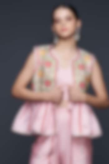 Pink Viscose Chanderi Silk Layered Gilet Top by Gulabo By Abu Sandeep at Pernia's Pop Up Shop