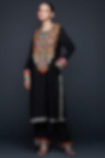 Black Viscose Chanderi Silk Embellished Kalidar Kurta by Gulabo By Abu Sandeep at Pernia's Pop Up Shop