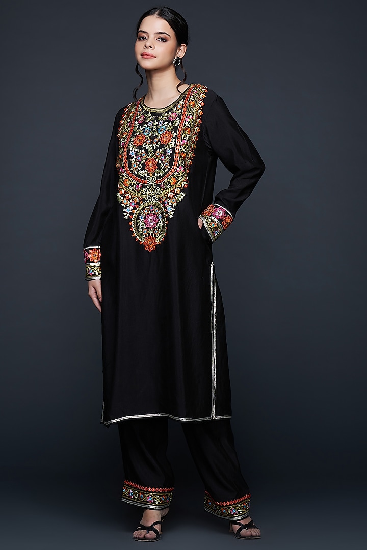 Black Viscose Chanderi Silk Embellished Kalidar Kurta by Gulabo By Abu Sandeep
