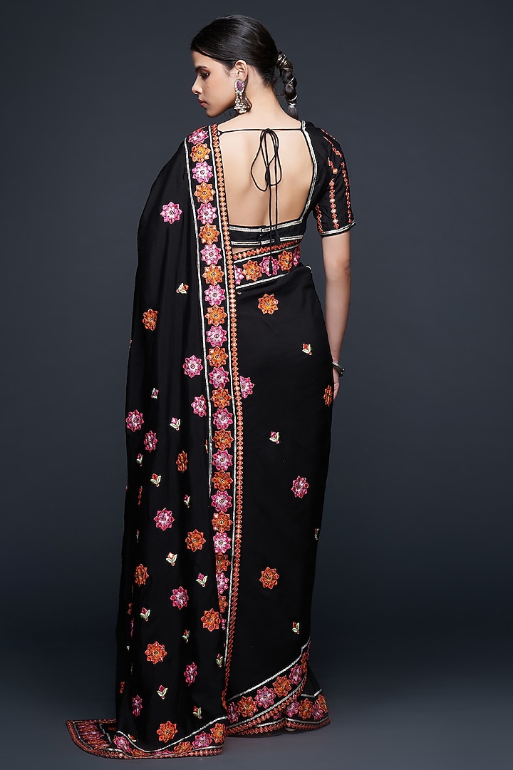 Black Viscose Chanderi Silk Party Wear Saree by Gulabo By Abu Sandeep at Pernia's Pop Up Shop