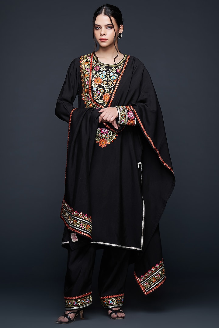 Black Viscose Chanderi Silk Dupatta by Gulabo By Abu Sandeep