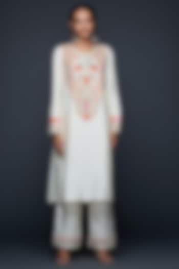 Off-White Viscose Chanderi Silk Embellished Kalidar Kurta by Gulabo By Abu Sandeep