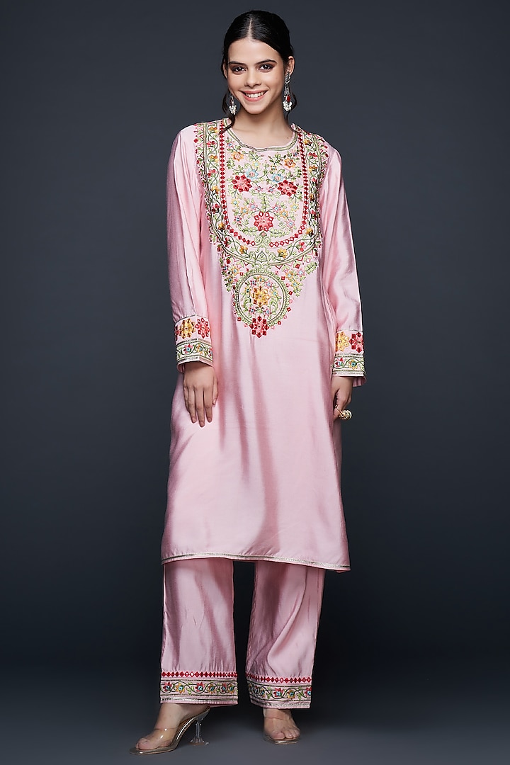 Pink Viscose Chanderi Silk Embellished Kalidar Kurta by Gulabo By Abu Sandeep