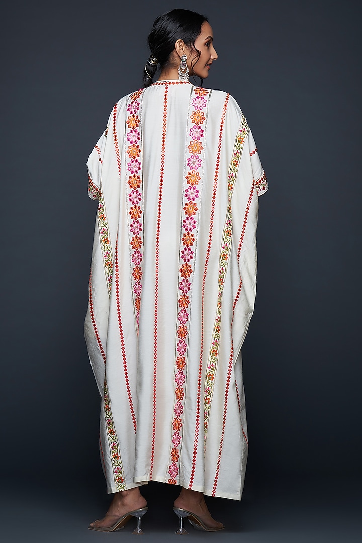 Off-White Viscose Chanderi Silk Kaftan by Gulabo By Abu Sandeep at Pernia's Pop Up Shop