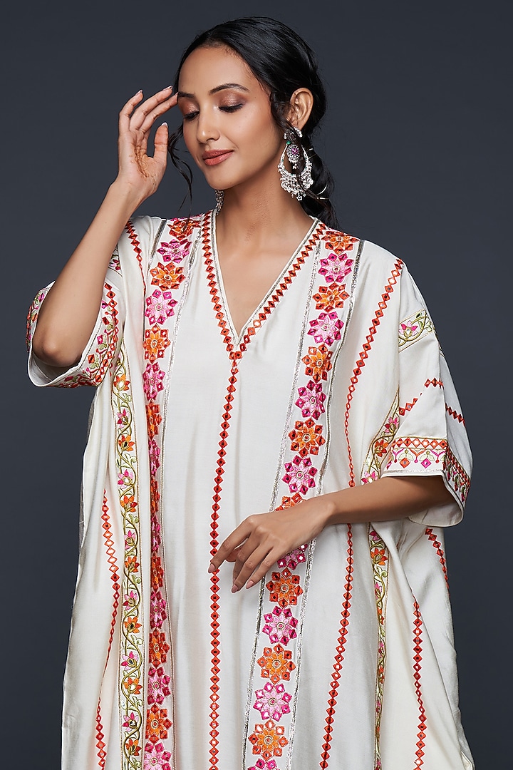 Off-White Viscose Chanderi Silk Kaftan by Gulabo By Abu Sandeep at Pernia's Pop Up Shop