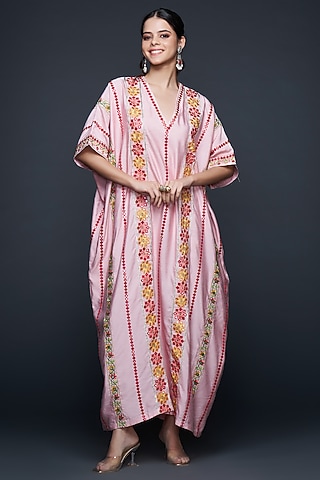 Pink Viscose Chanderi Silk Kaftan by Gulabo By Abu Sandeep