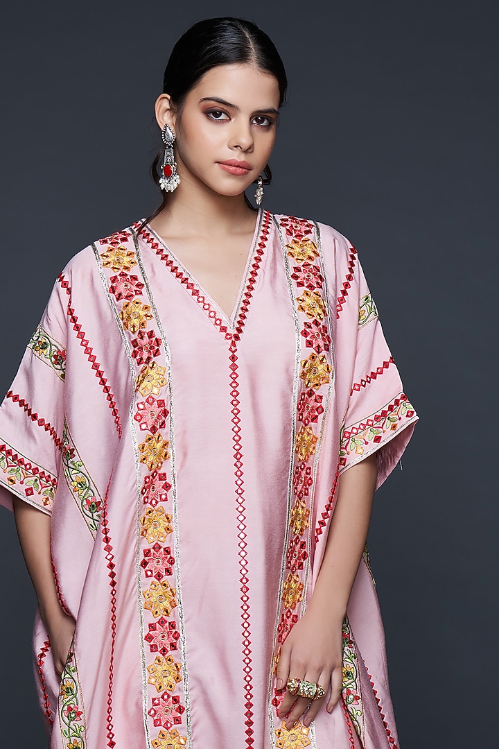 Pink Viscose Chanderi Silk Kaftan by Gulabo By Abu Sandeep at Pernia's Pop Up Shop