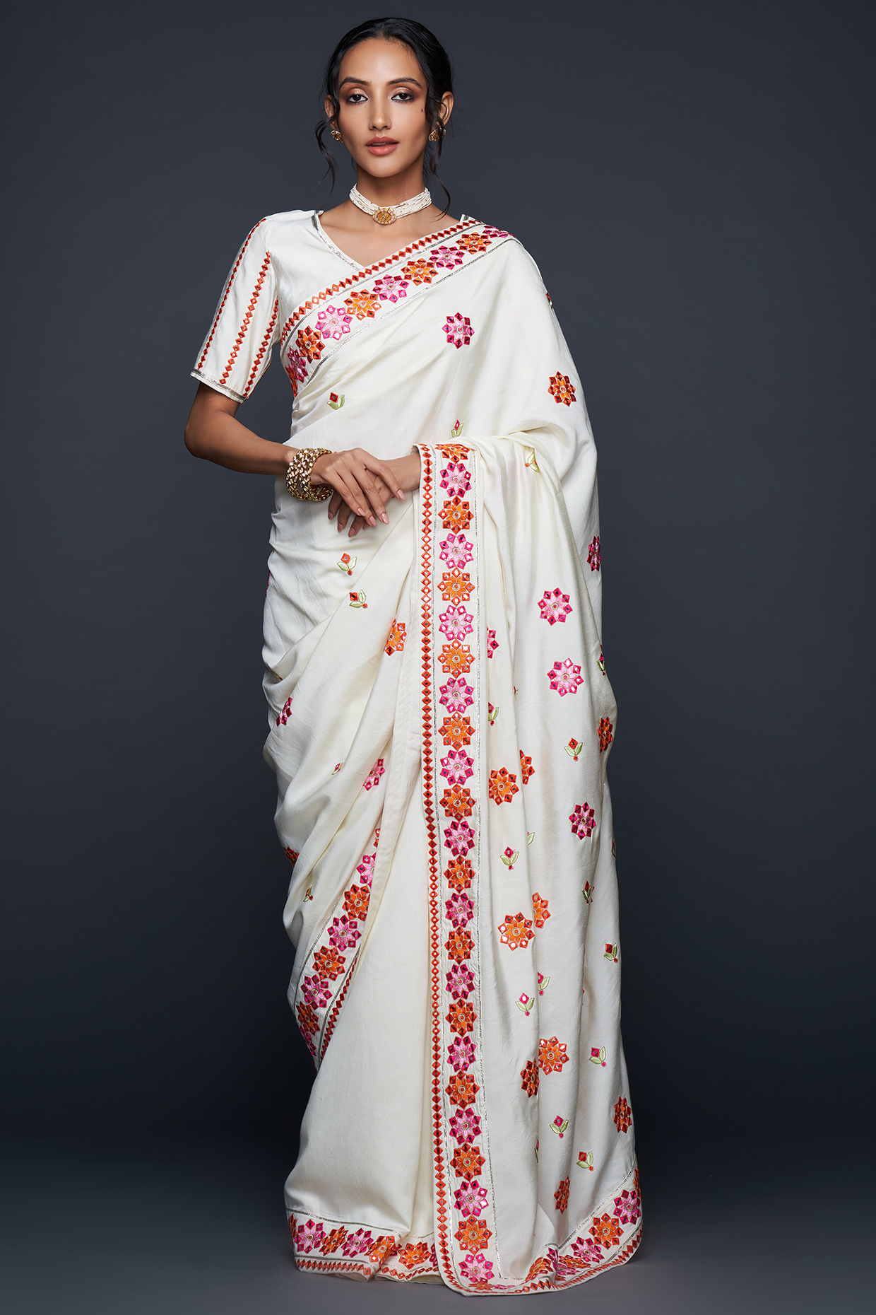White Viscose Chanderi Silk Party Wear Saree by Gulabo By Abu Sandeep at Pernia's Pop Up Shop