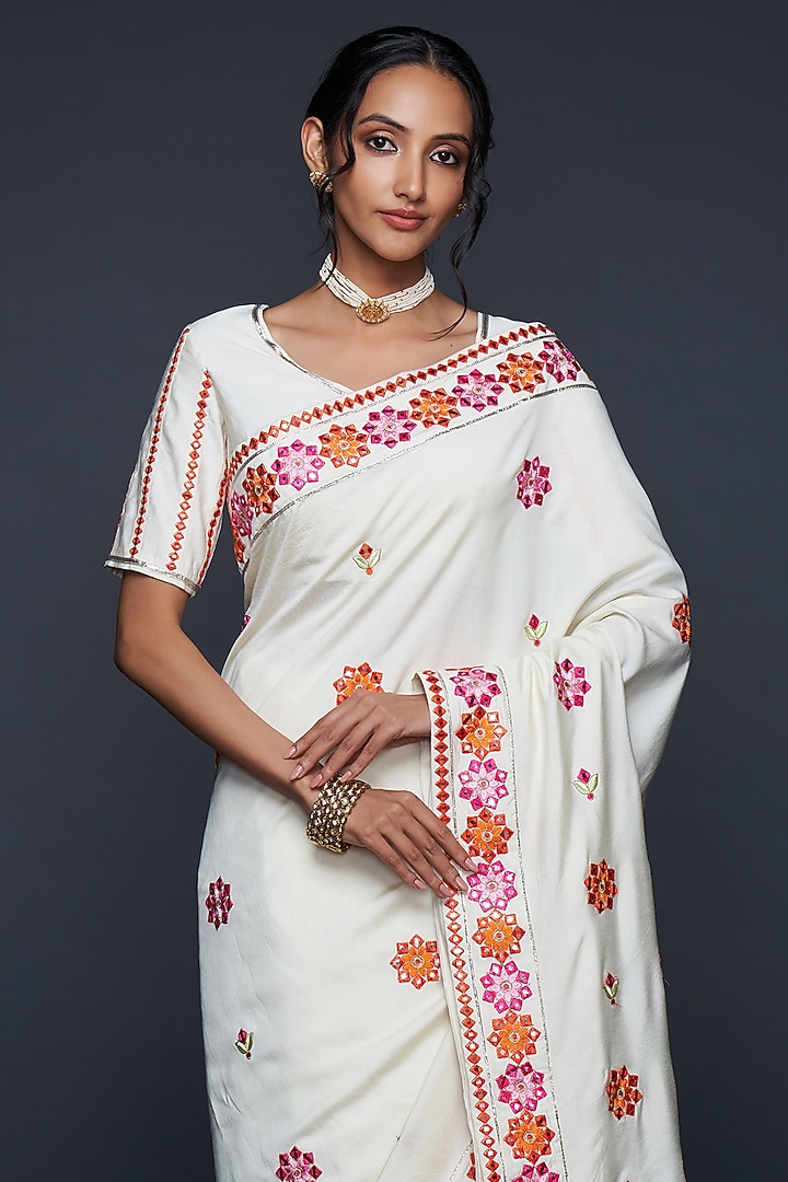 White Viscose Chanderi Silk Party Wear Saree by Gulabo By Abu Sandeep at Pernia's Pop Up Shop