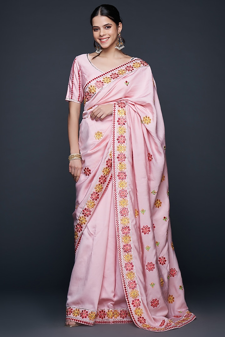 Pink Viscose Chanderi Silk Party Wear Saree by Gulabo By Abu Sandeep at Pernia's Pop Up Shop