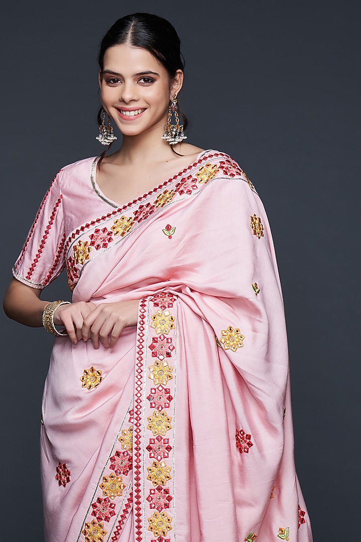 Pink Viscose Chanderi Silk Party Wear Saree by Gulabo By Abu Sandeep at Pernia's Pop Up Shop