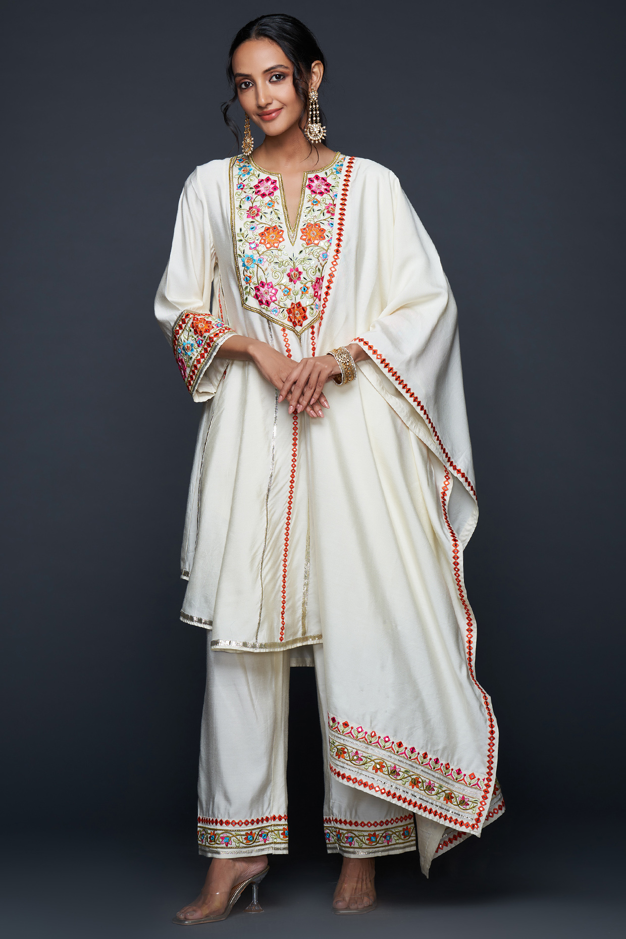 Off-White Viscose Chanderi Silk Dupatta by Gulabo By Abu Sandeep