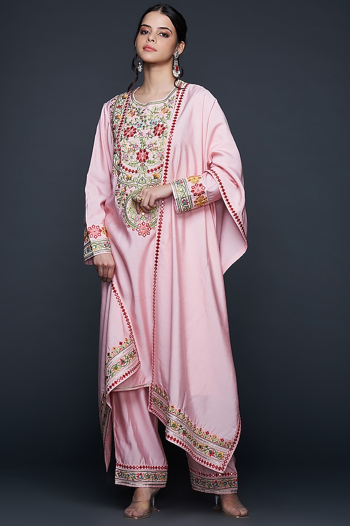 Pink Viscose Chanderi Silk Dupatta by Gulabo By Abu Sandeep
