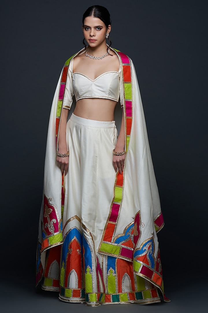 Off-White Cotton Silk Gota Applique Wedding Lehenga by Gulabo By Abu Sandeep at Pernia's Pop Up Shop