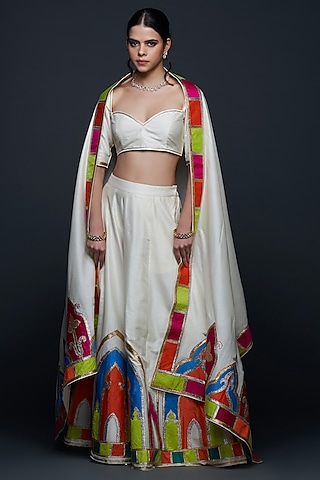 Off-White Cotton Silk Gota Applique Lehenga by Gulabo By Abu Sandeep