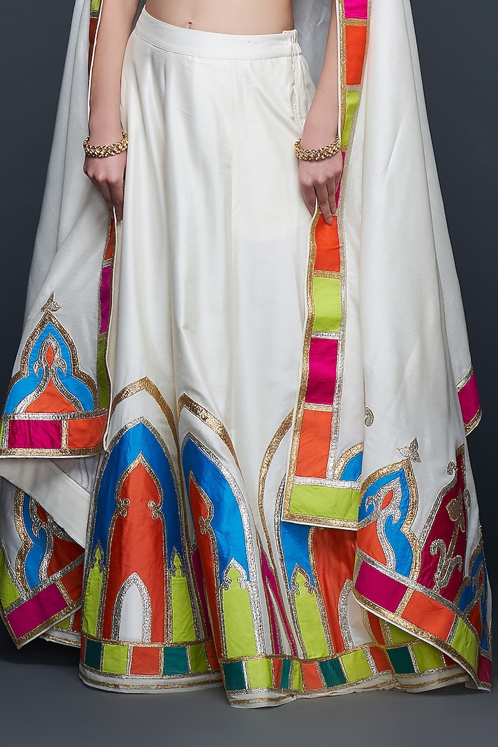 Off-White Cotton Silk Gota Applique Wedding Lehenga by Gulabo By Abu Sandeep at Pernia's Pop Up Shop