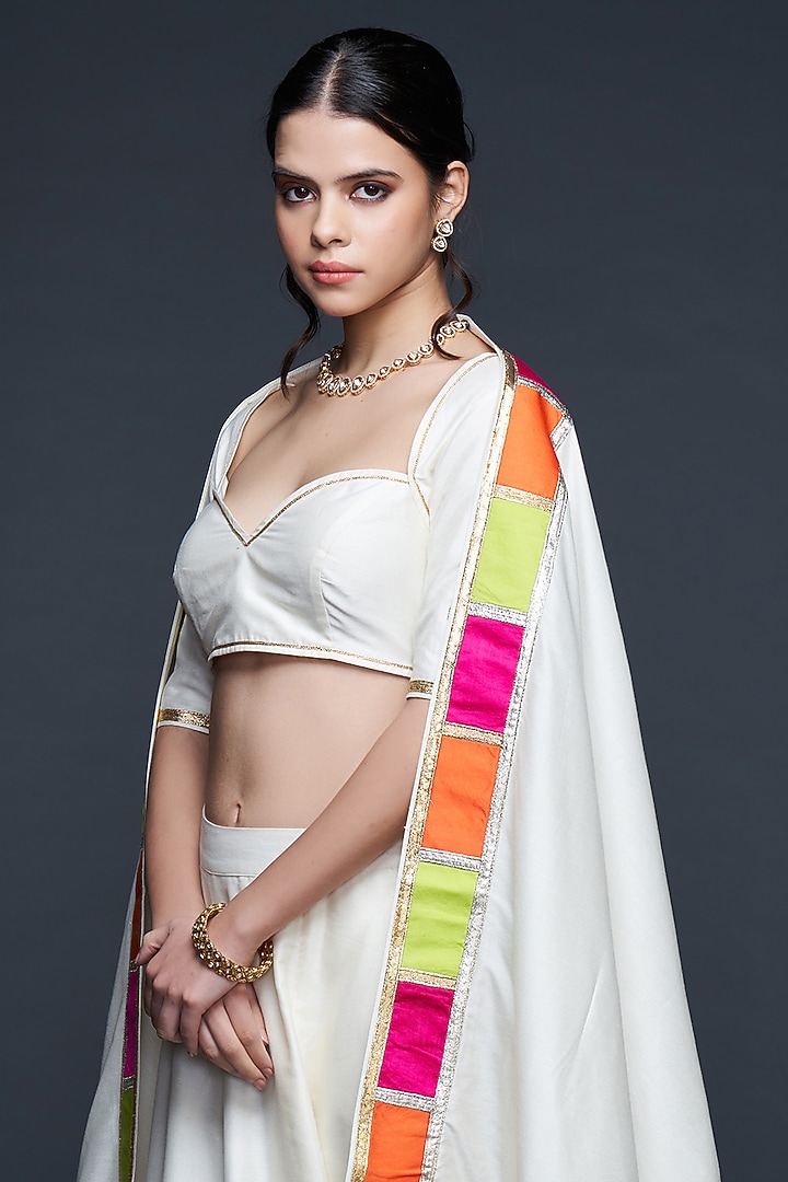 Off-White Cotton Silk Gota Applique Wedding Lehenga by Gulabo By Abu Sandeep at Pernia's Pop Up Shop