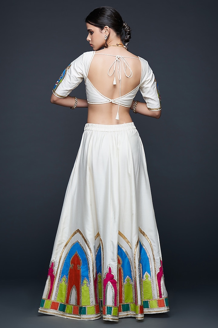 Off-White Cotton Silk Gota Applique Wedding Lehenga by Gulabo By Abu Sandeep at Pernia's Pop Up Shop