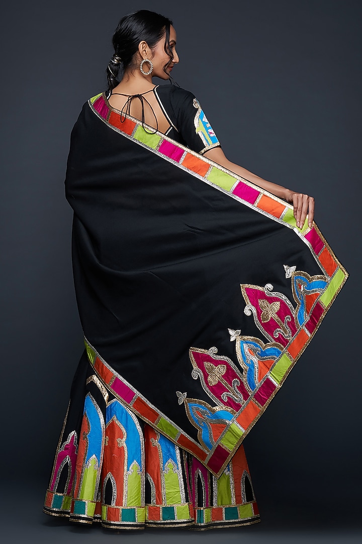 Black Cotton Silk Gota Applique Wedding Lehenga by Gulabo By Abu Sandeep at Pernia's Pop Up Shop