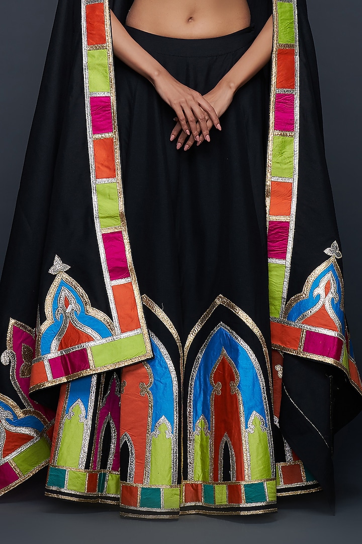 Black Cotton Silk Gota Applique Wedding Lehenga by Gulabo By Abu Sandeep at Pernia's Pop Up Shop