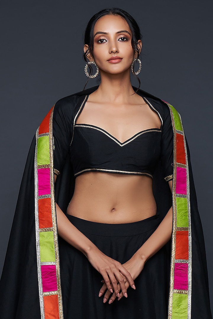 Black Cotton Silk Gota Applique Wedding Lehenga by Gulabo By Abu Sandeep at Pernia's Pop Up Shop