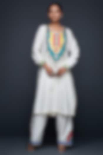 Off-White Cotton Silk Straight Pants by Gulabo By Abu Sandeep at Pernia's Pop Up Shop