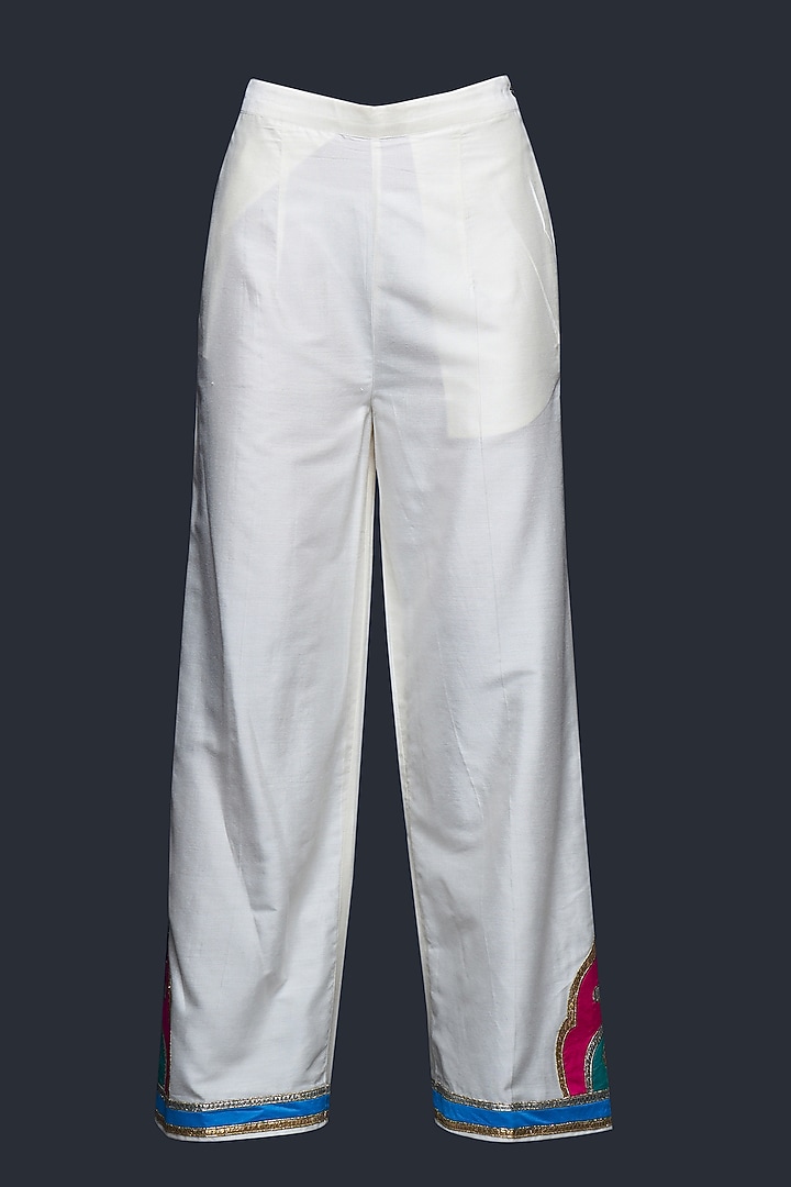 Off-White Cotton Silk Straight Pants by Gulabo By Abu Sandeep at Pernia's Pop Up Shop