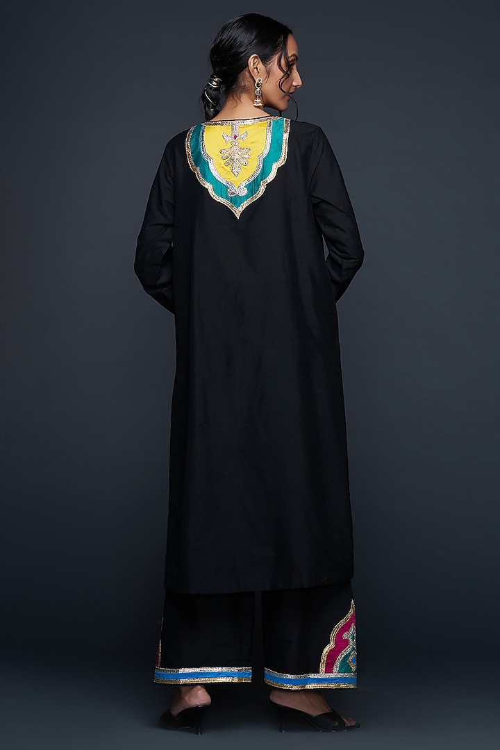 Black Cotton Silk Straight Pants by Gulabo By Abu Sandeep at Pernia's Pop Up Shop