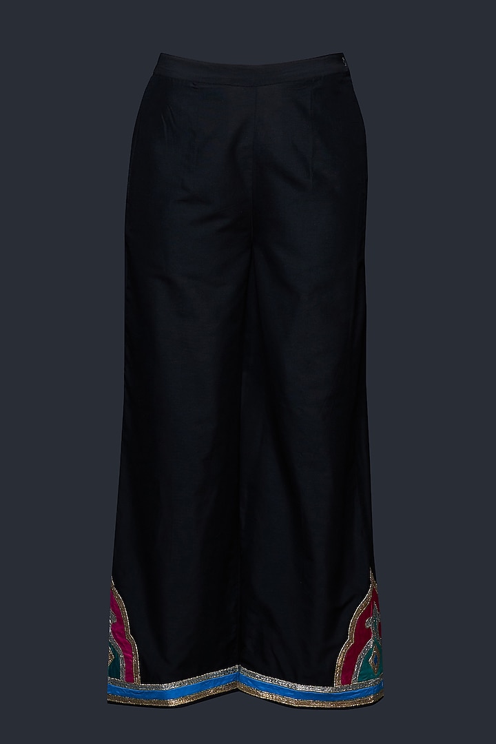 Black Cotton Silk Straight Pants by Gulabo By Abu Sandeep at Pernia's Pop Up Shop