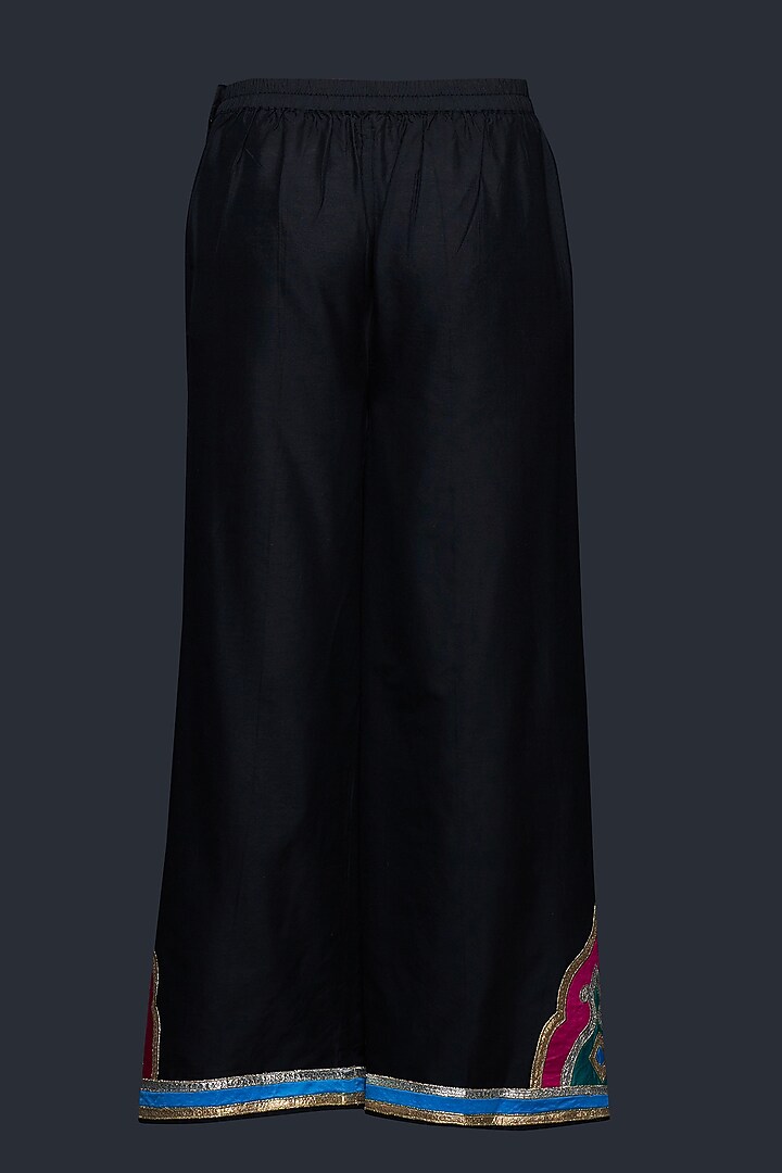 Black Cotton Silk Straight Pants by Gulabo By Abu Sandeep at Pernia's Pop Up Shop