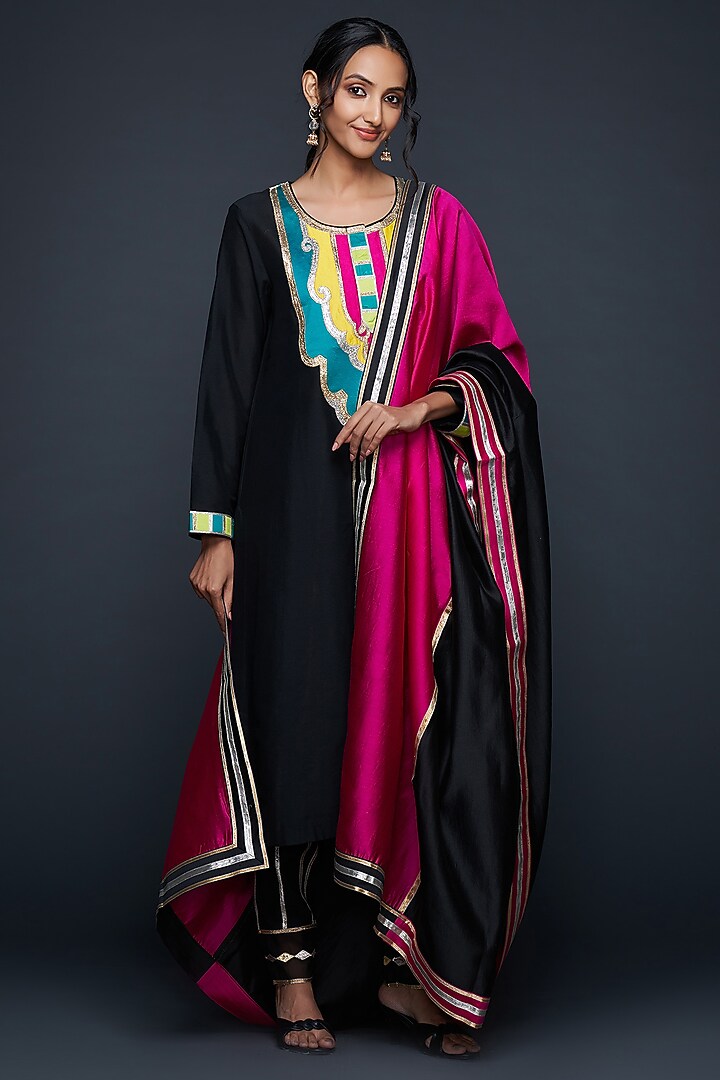 Black Cotton Silk Two Toned Dupatta by Gulabo By Abu Sandeep at Pernia's Pop Up Shop