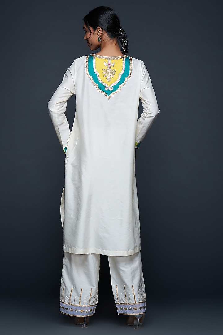 Off-White Cotton Silk Gota Architecture Straight Kurta by Gulabo By Abu Sandeep at Pernia's Pop Up Shop