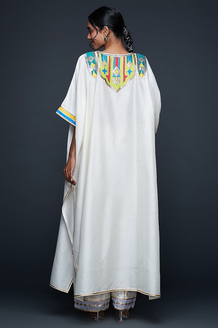 Off-White Cotton Silk Gota Applique Kaftan by Gulabo By Abu Sandeep at Pernia's Pop Up Shop