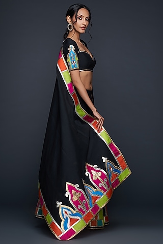 Black Cotton Silk Motif Dupatta by Gulabo By Abu Sandeep