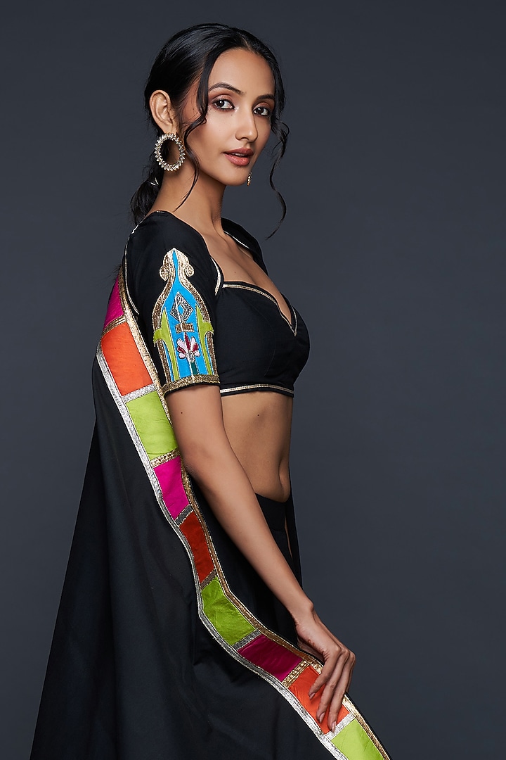 Black Cotton Silk Motif Dupatta by Gulabo By Abu Sandeep at Pernia's Pop Up Shop