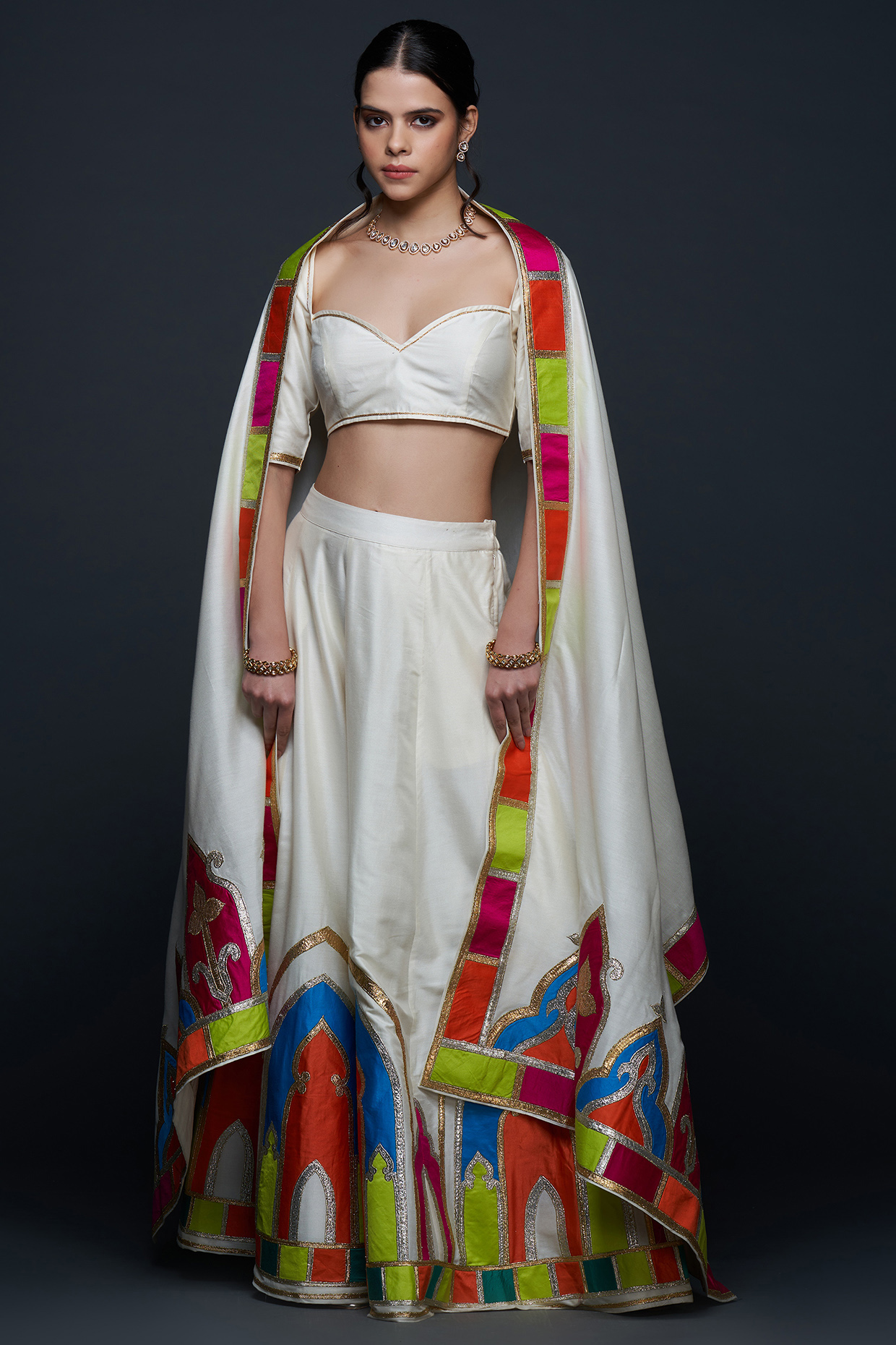 Off-White Cotton Silk Gota Blouse by Gulabo By Abu Sandeep at Pernia's Pop Up Shop