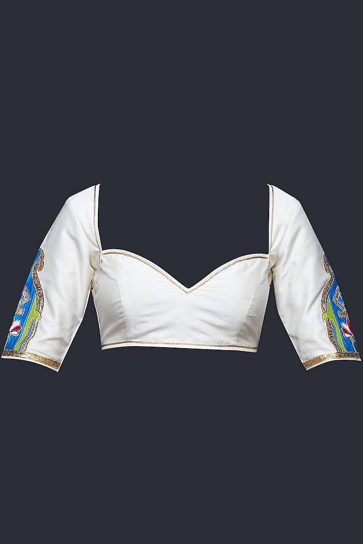 Off-White Cotton Silk Gota Blouse by Gulabo By Abu Sandeep at Pernia's Pop Up Shop