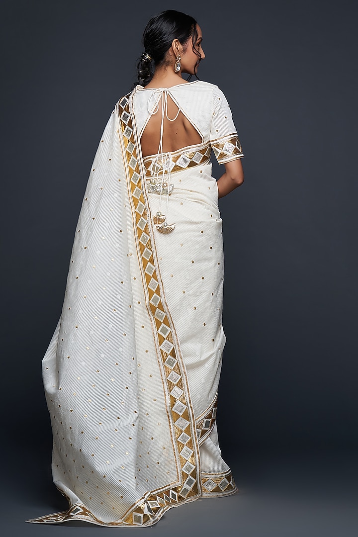Off-White Chanderi Jamdani Gota Applique Blouse by Gulabo By Abu Sandeep at Pernia's Pop Up Shop