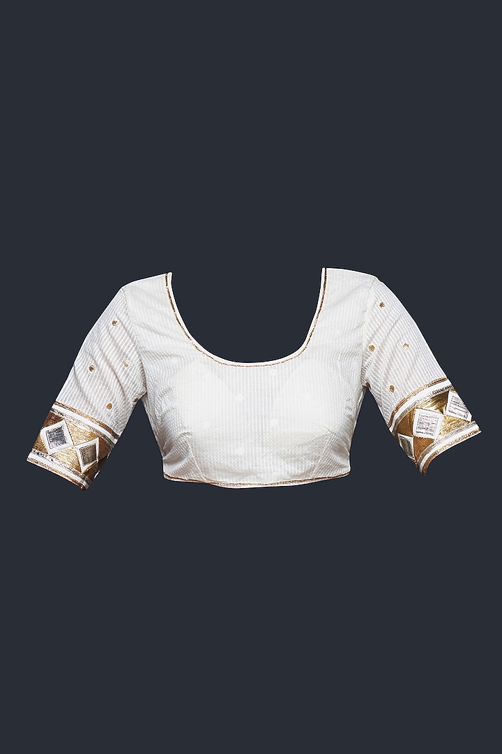 Off-White Chanderi Jamdani Gota Applique Blouse by Gulabo By Abu Sandeep at Pernia's Pop Up Shop