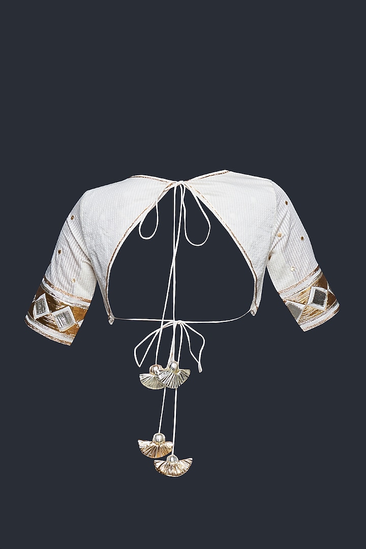 Off-White Chanderi Jamdani Gota Applique Blouse by Gulabo By Abu Sandeep at Pernia's Pop Up Shop