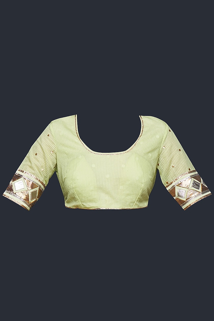 Pista Green Chanderi Jamdani Gota Applique Blouse by Gulabo By Abu Sandeep at Pernia's Pop Up Shop