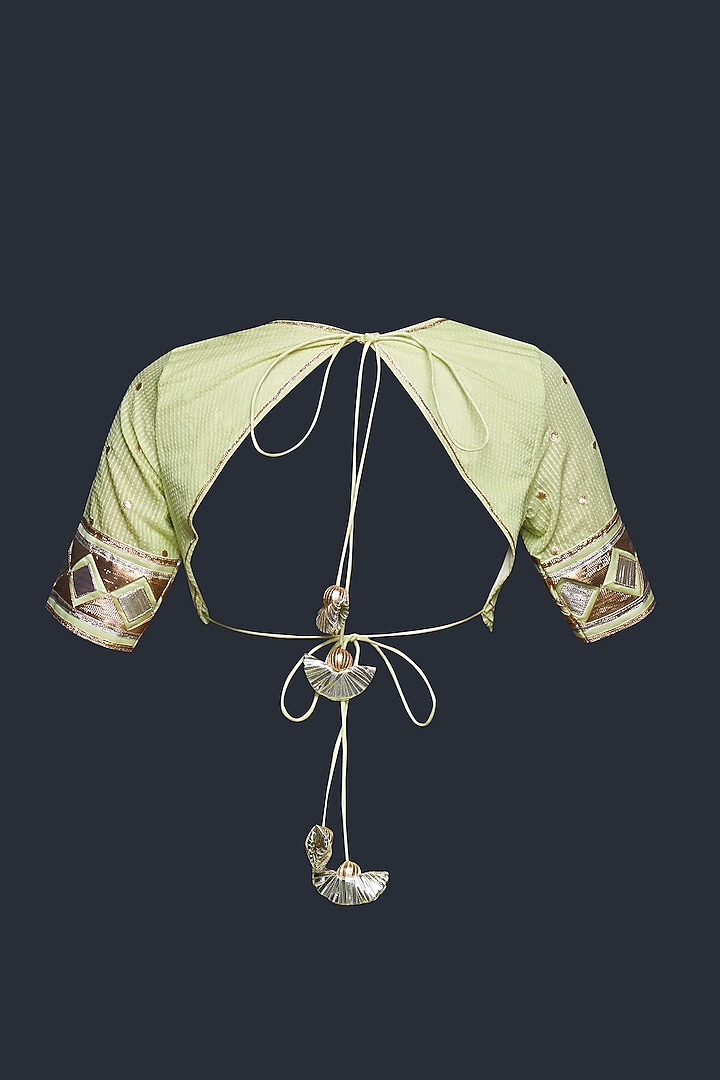 Pista Green Chanderi Jamdani Gota Applique Blouse by Gulabo By Abu Sandeep at Pernia's Pop Up Shop