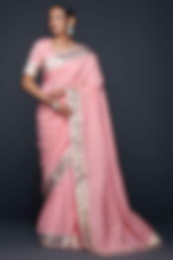 Peach Chanderi Jamdani Gota Applique Blouse by Gulabo By Abu Sandeep at Pernia's Pop Up Shop