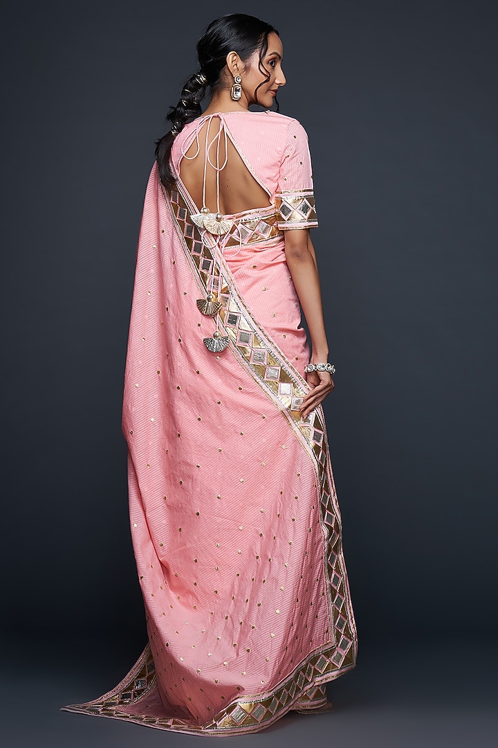 Peach Chanderi Jamdani Gota Applique Blouse by Gulabo By Abu Sandeep at Pernia's Pop Up Shop